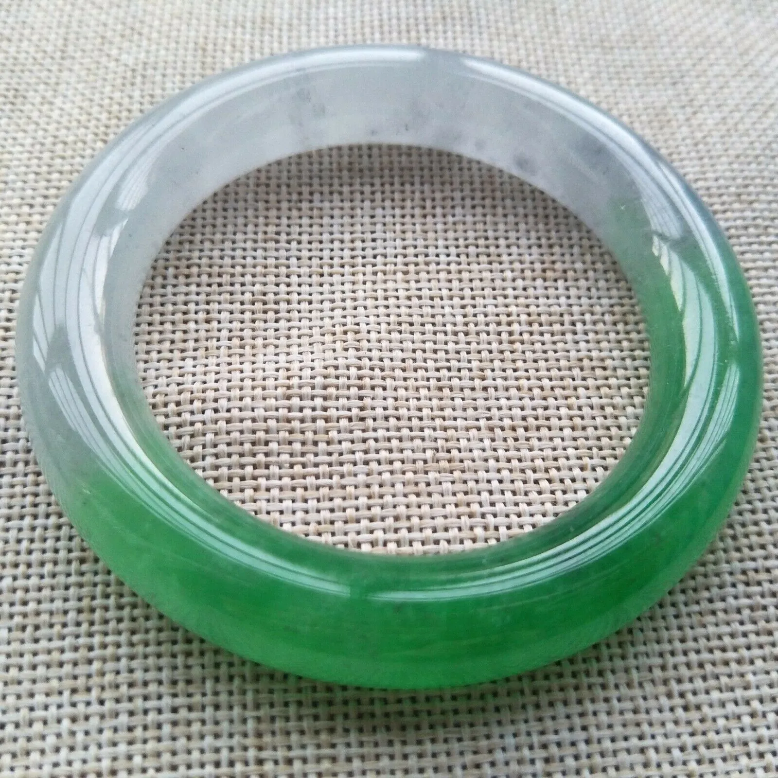10% OFF- 55/56/57mm Certified Natural Green White Jadeite Emerald A*Jade HandCarved Lucky Round Bracelet Bangle F203