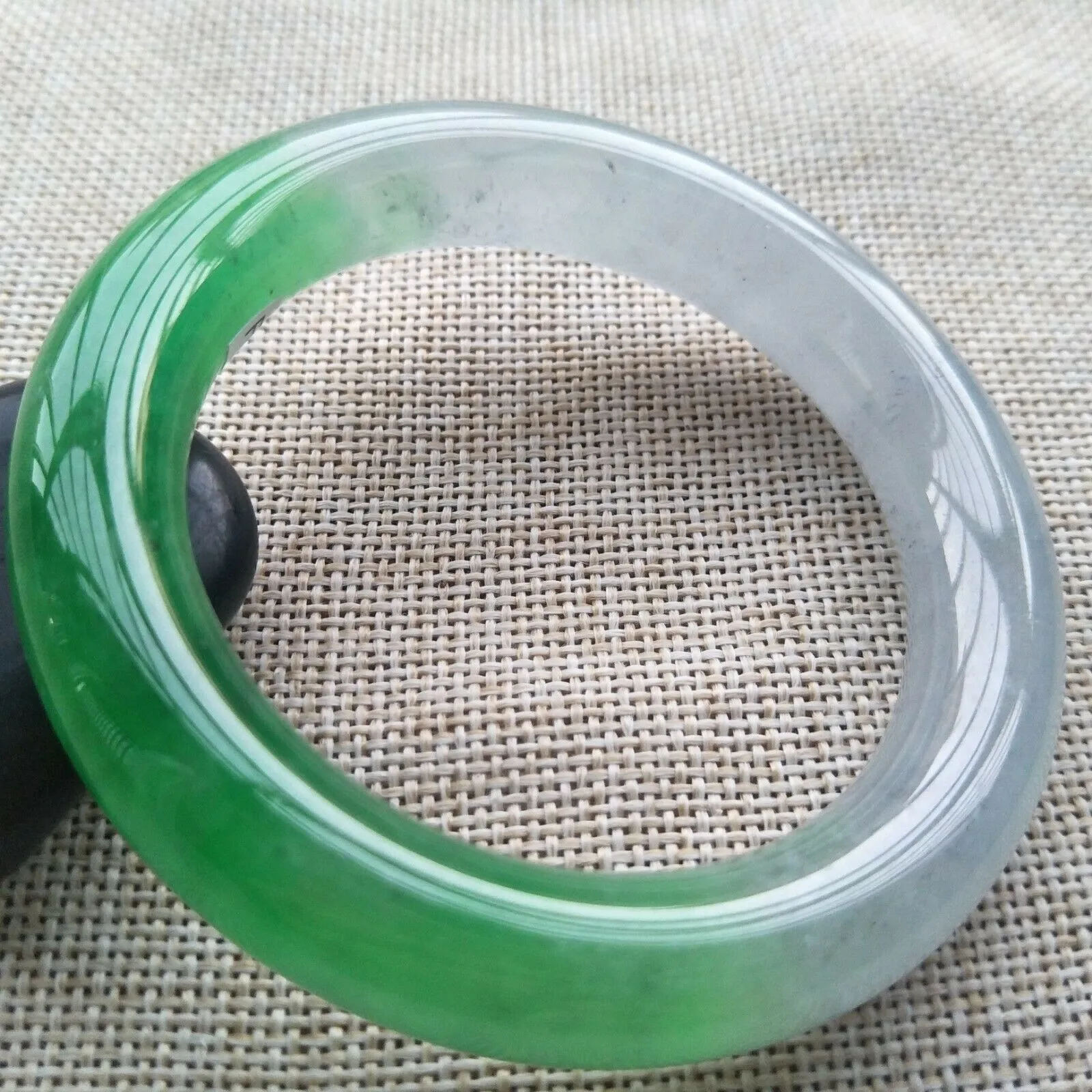 10% OFF- 55/56/57mm Certified Natural Green White Jadeite Emerald A*Jade HandCarved Lucky Round Bracelet Bangle F203