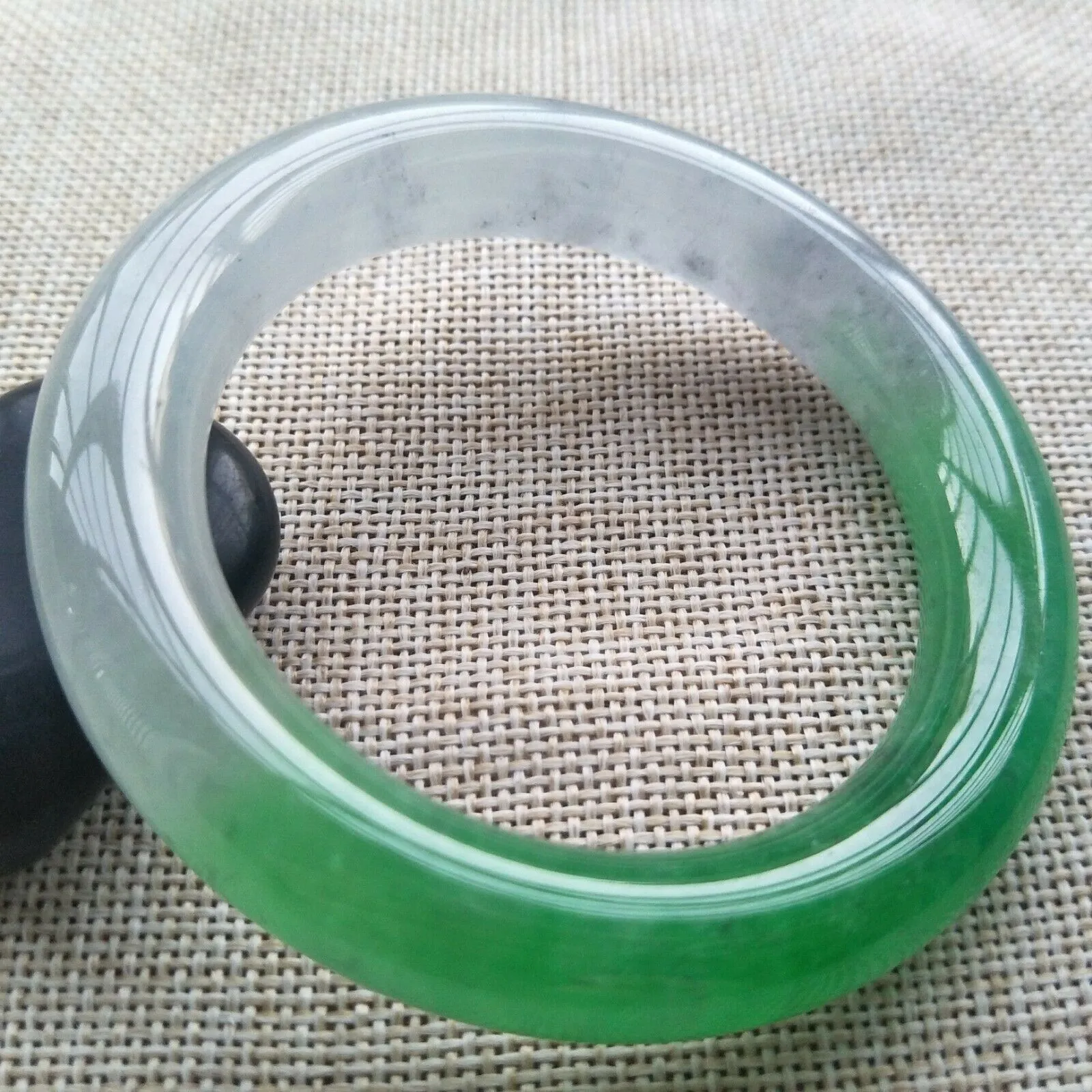 10% OFF- 55/56/57mm Certified Natural Green White Jadeite Emerald A*Jade HandCarved Lucky Round Bracelet Bangle F203