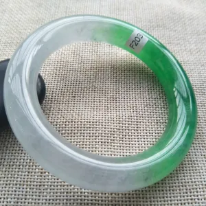10% OFF- 55/56/57mm Certified Natural Green White Jadeite Emerald A*Jade HandCarved Lucky Round Bracelet Bangle F203