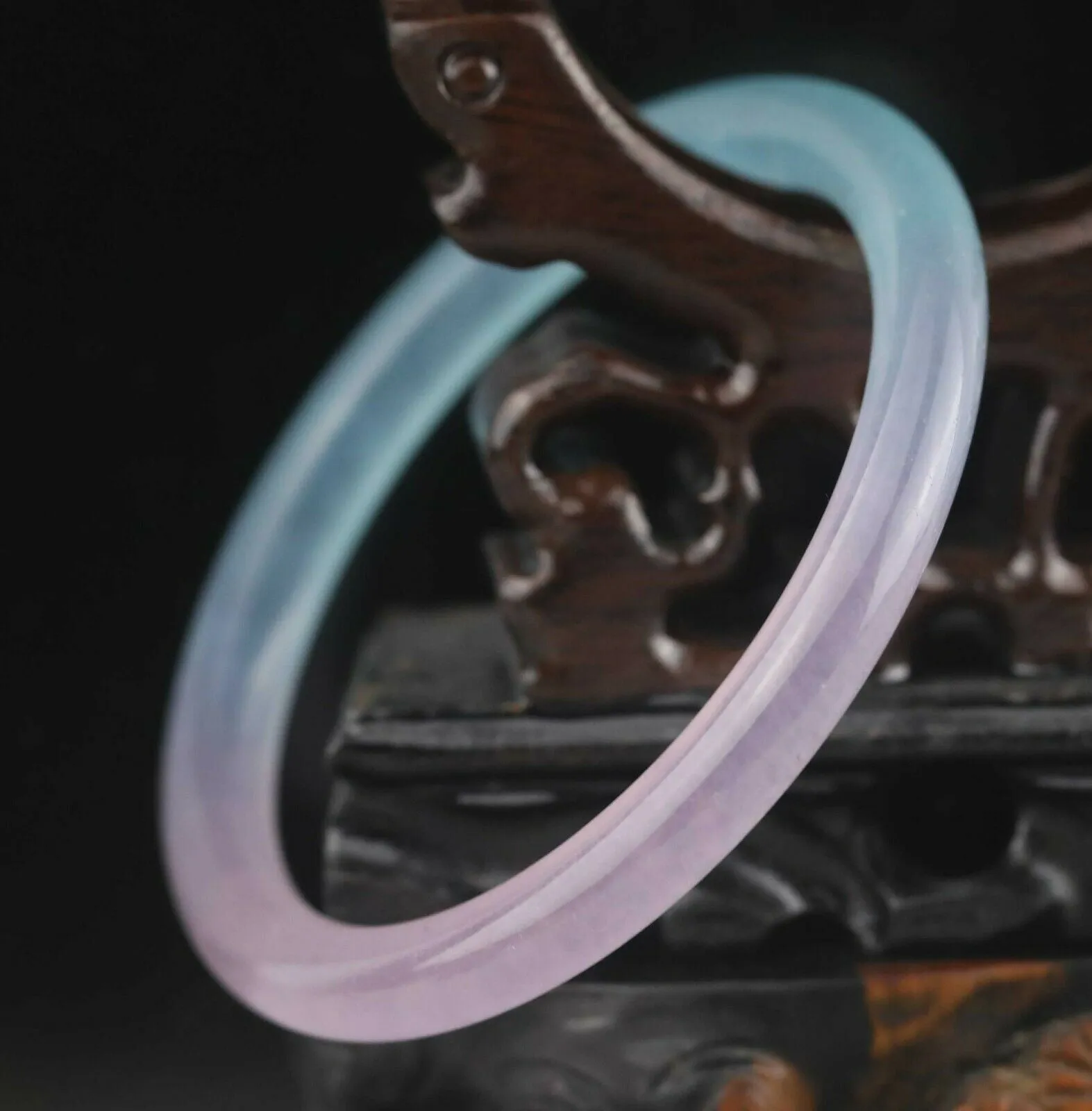 10% OFF- 58/60/61mm Certified Natural Ice Lavender Blue Emerald A*Jade HandCarved Lucky Round Bracelet Bangle