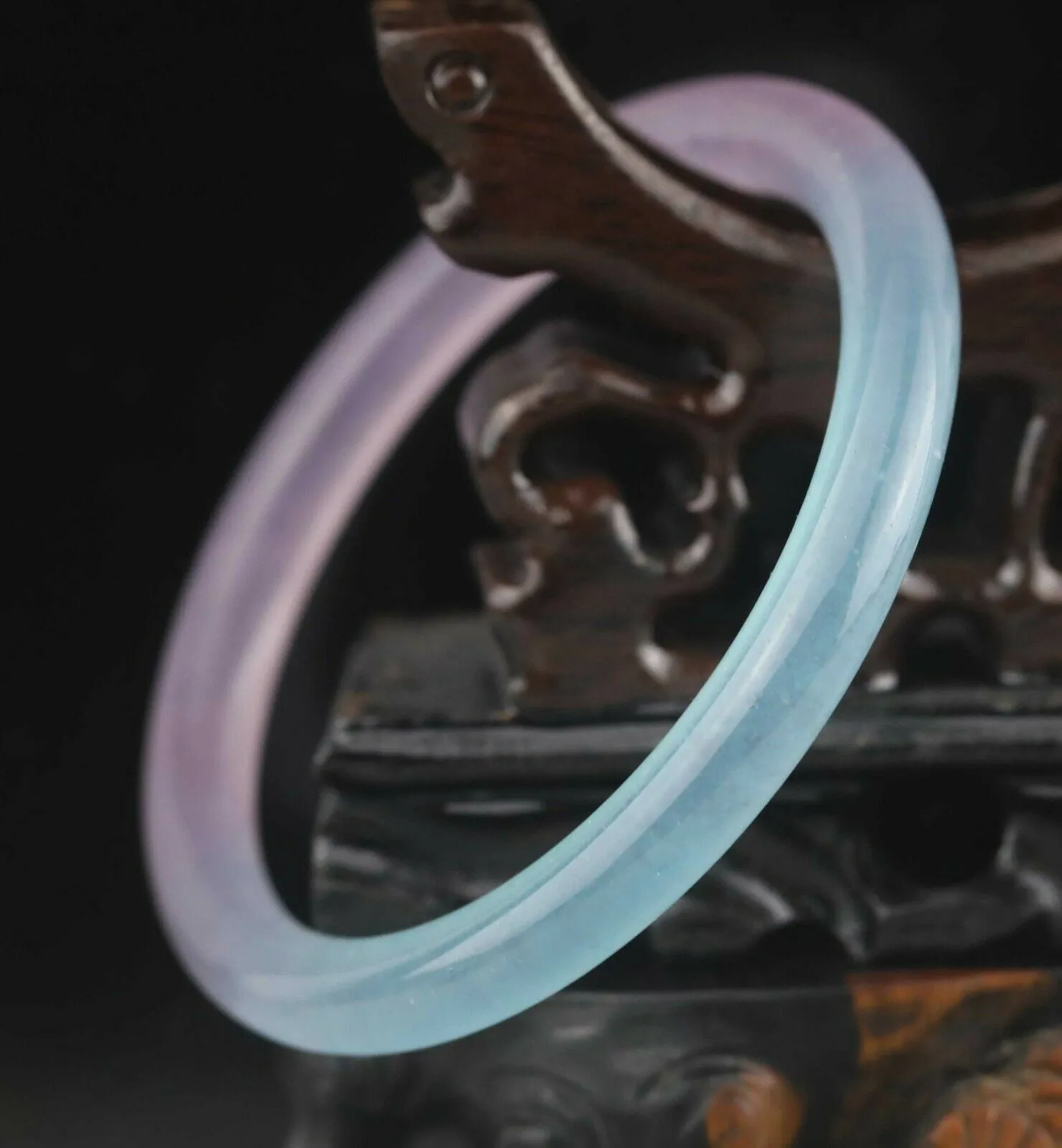 10% OFF- 58/60/61mm Certified Natural Ice Lavender Blue Emerald A*Jade HandCarved Lucky Round Bracelet Bangle