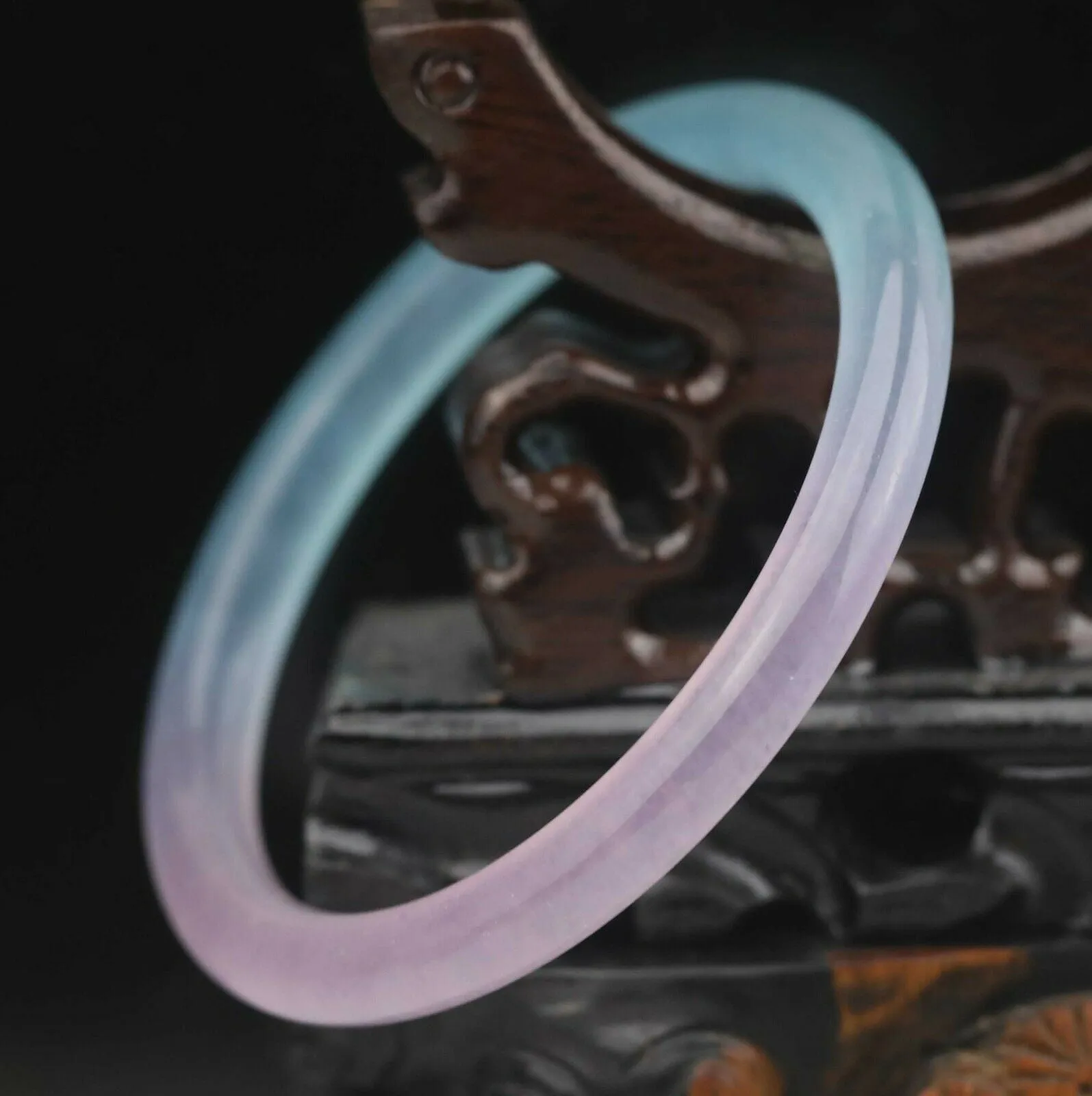10% OFF- 58/60/61mm Certified Natural Ice Lavender Blue Emerald A*Jade HandCarved Lucky Round Bracelet Bangle
