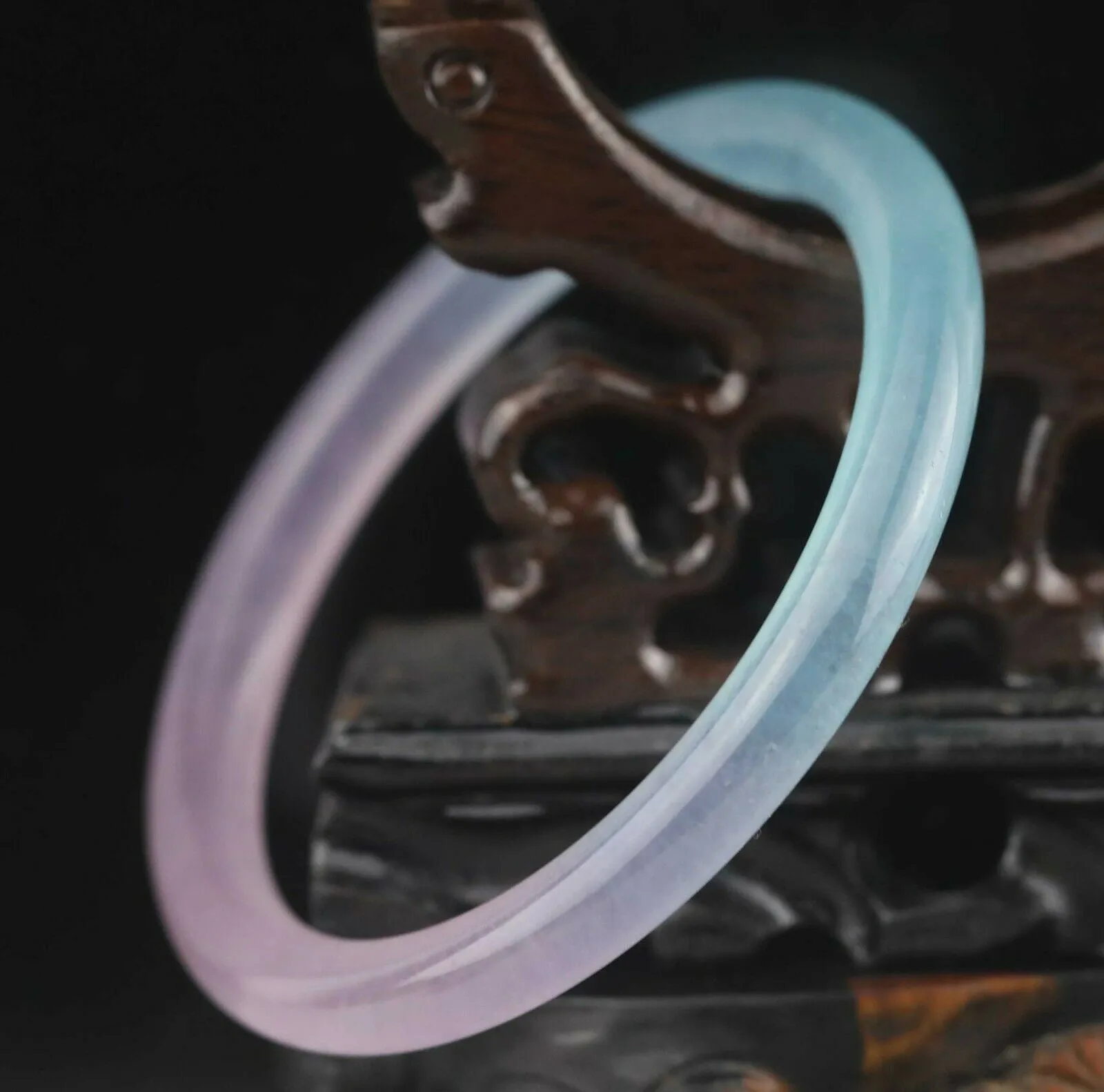10% OFF- 58/60/61mm Certified Natural Ice Lavender Blue Emerald A*Jade HandCarved Lucky Round Bracelet Bangle