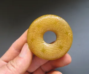 10% OFF- Certified Natural Gold Emerald A*Jade HandCarved Lucky Safety Donut Pendant A88