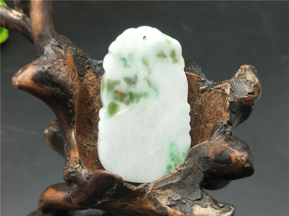 10% OFF- Certified Natural Icy Jadeite Emerald Jade HandCarved Tablet Lucky Dragon Pendant A1940