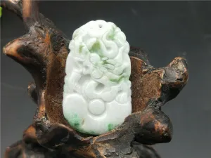 10% OFF- Certified Natural Icy Jadeite Emerald Jade HandCarved Tablet Lucky Dragon Pendant A1940