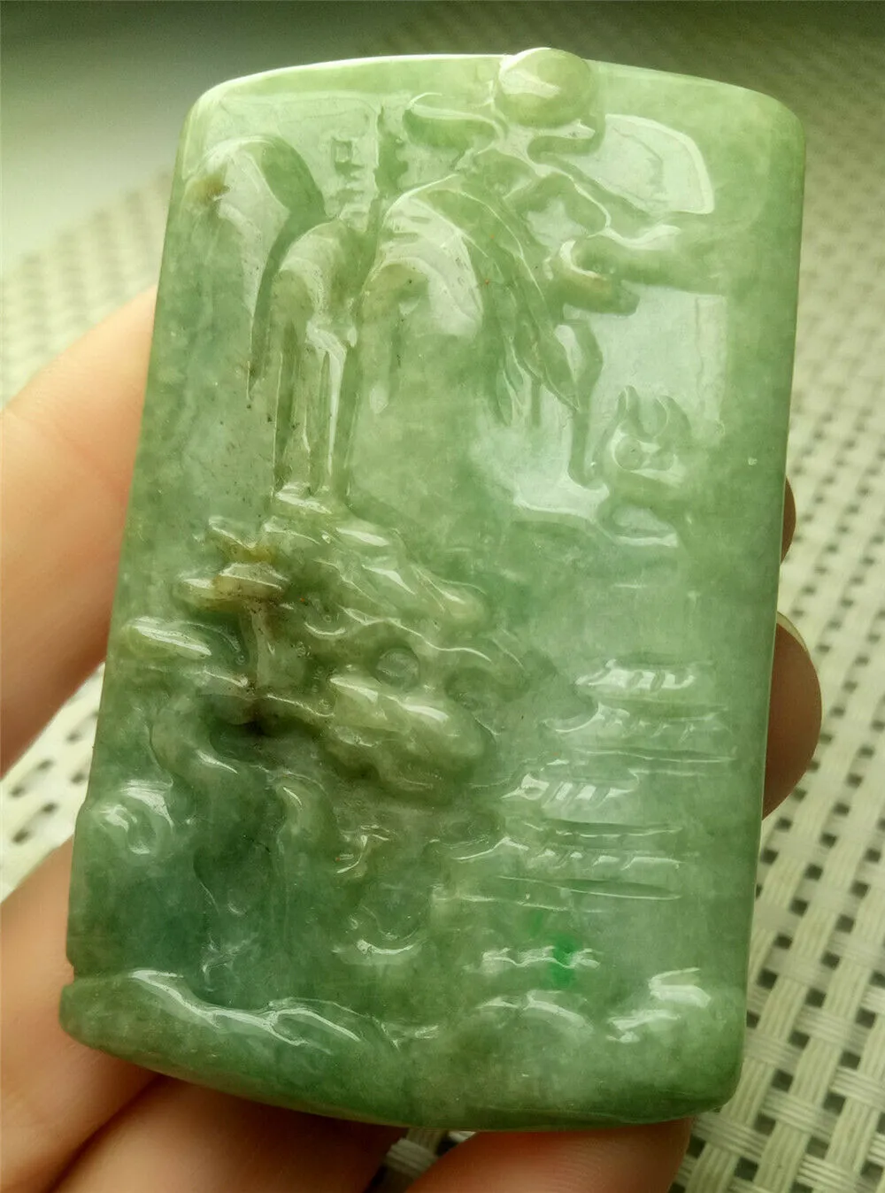 10% OFF- Certified Natural Jadeite Emerald A*Jade HandCarved Beautiful Landscape Jade Pendant A4610