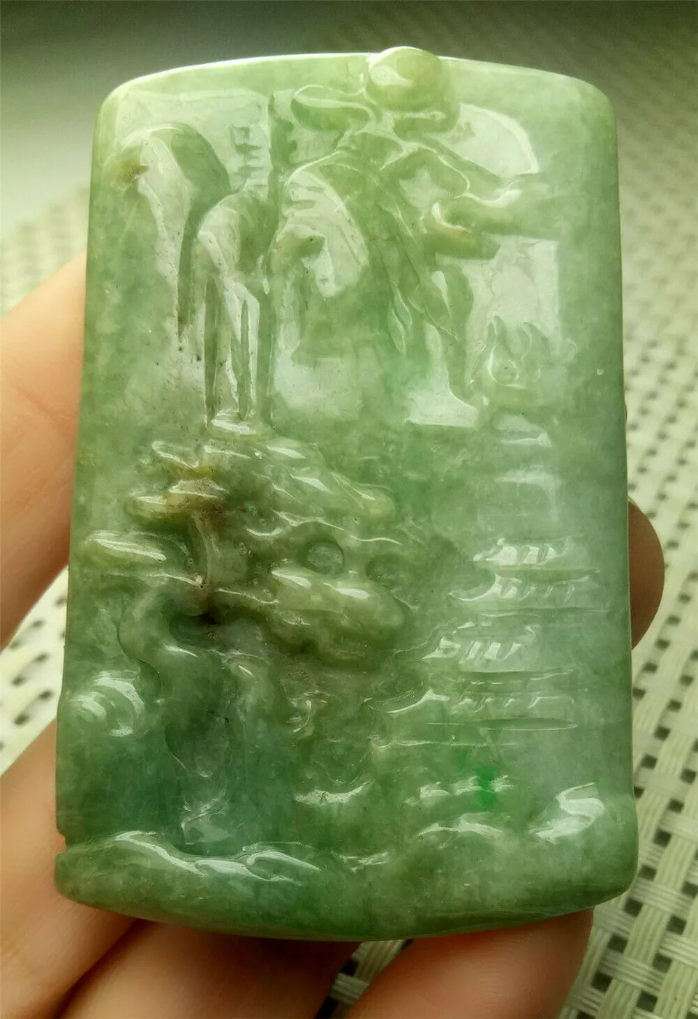 10% OFF- Certified Natural Jadeite Emerald A*Jade HandCarved Beautiful Landscape Jade Pendant A4610