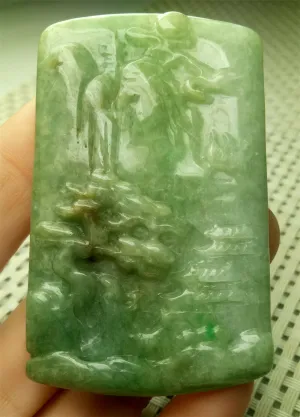 10% OFF- Certified Natural Jadeite Emerald A*Jade HandCarved Beautiful Landscape Jade Pendant A4610