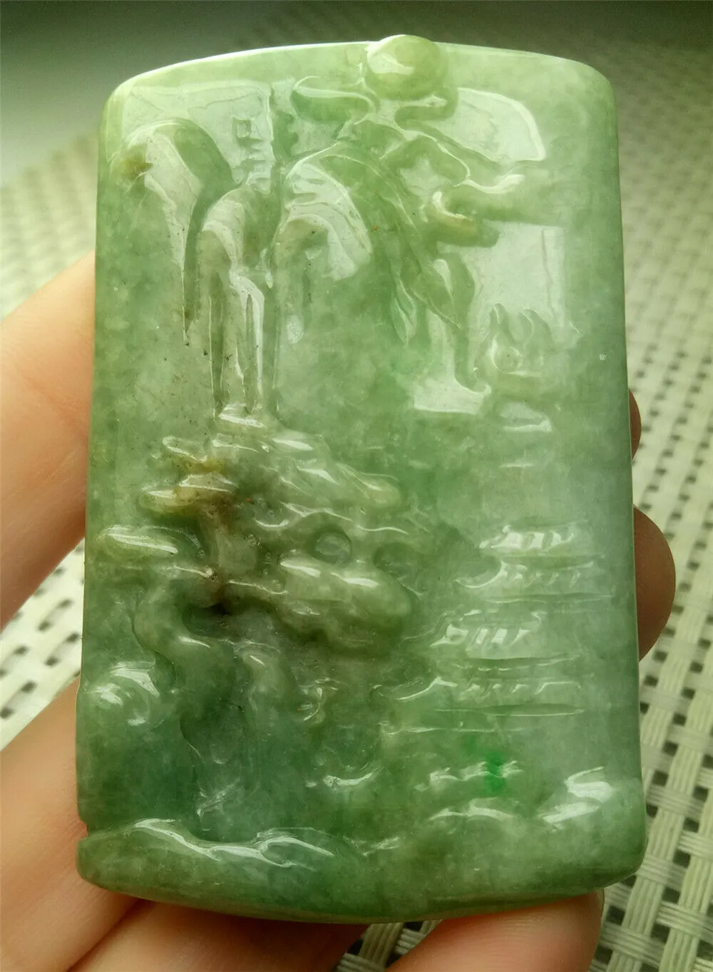 10% OFF- Certified Natural Jadeite Emerald A*Jade HandCarved Beautiful Landscape Jade Pendant A4610