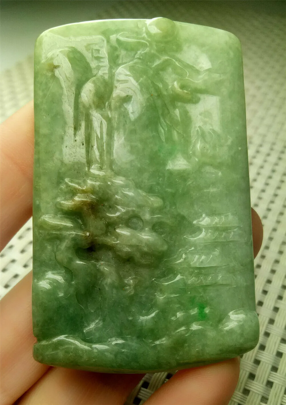 10% OFF- Certified Natural Jadeite Emerald A*Jade HandCarved Beautiful Landscape Jade Pendant A4610