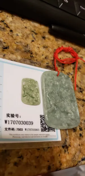 10% OFF- Certified Natural Jadeite Emerald A*Jade HandCarved Blessing Lucky Kirin Pendant W0039