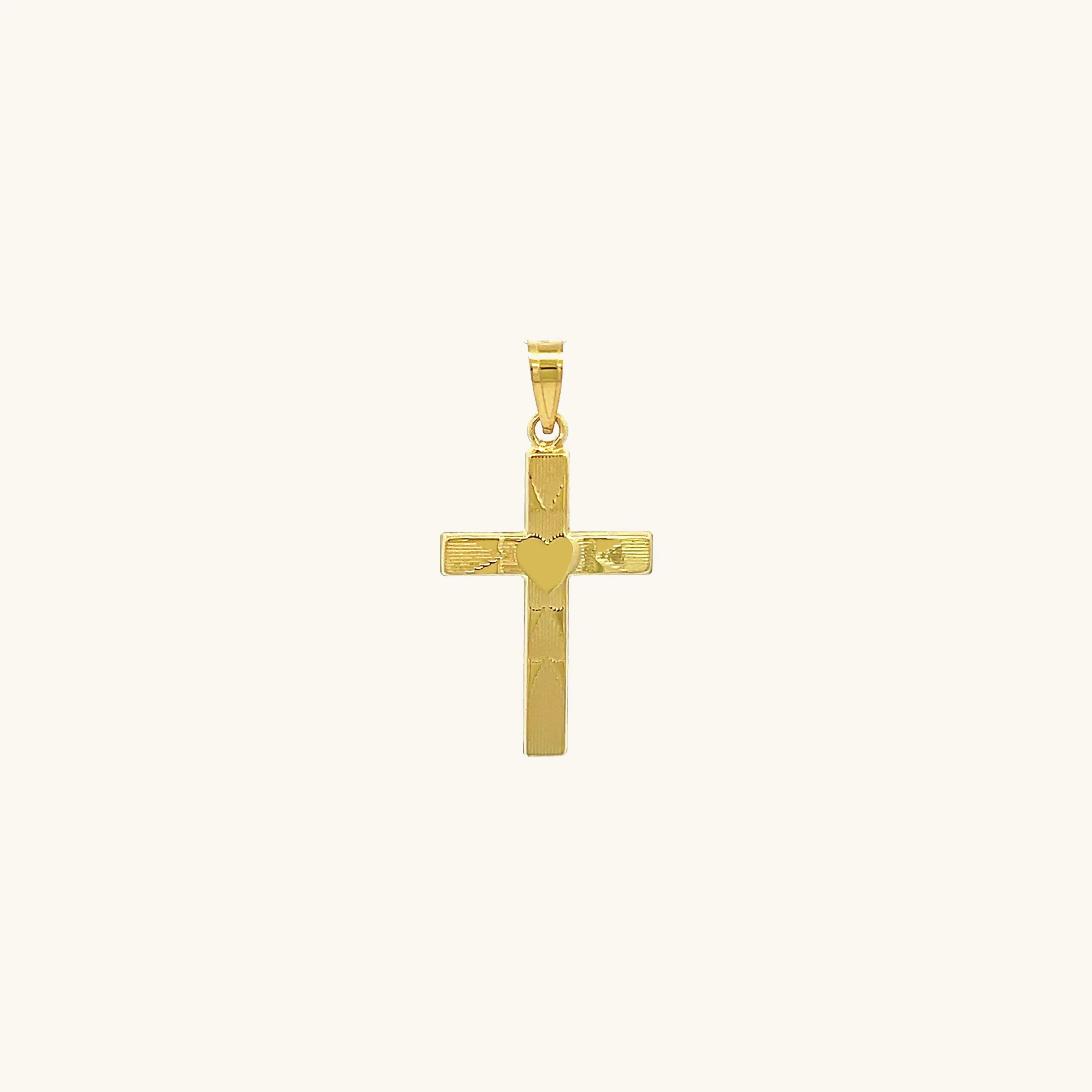 14K GOLD HEART CROSS PENDANT