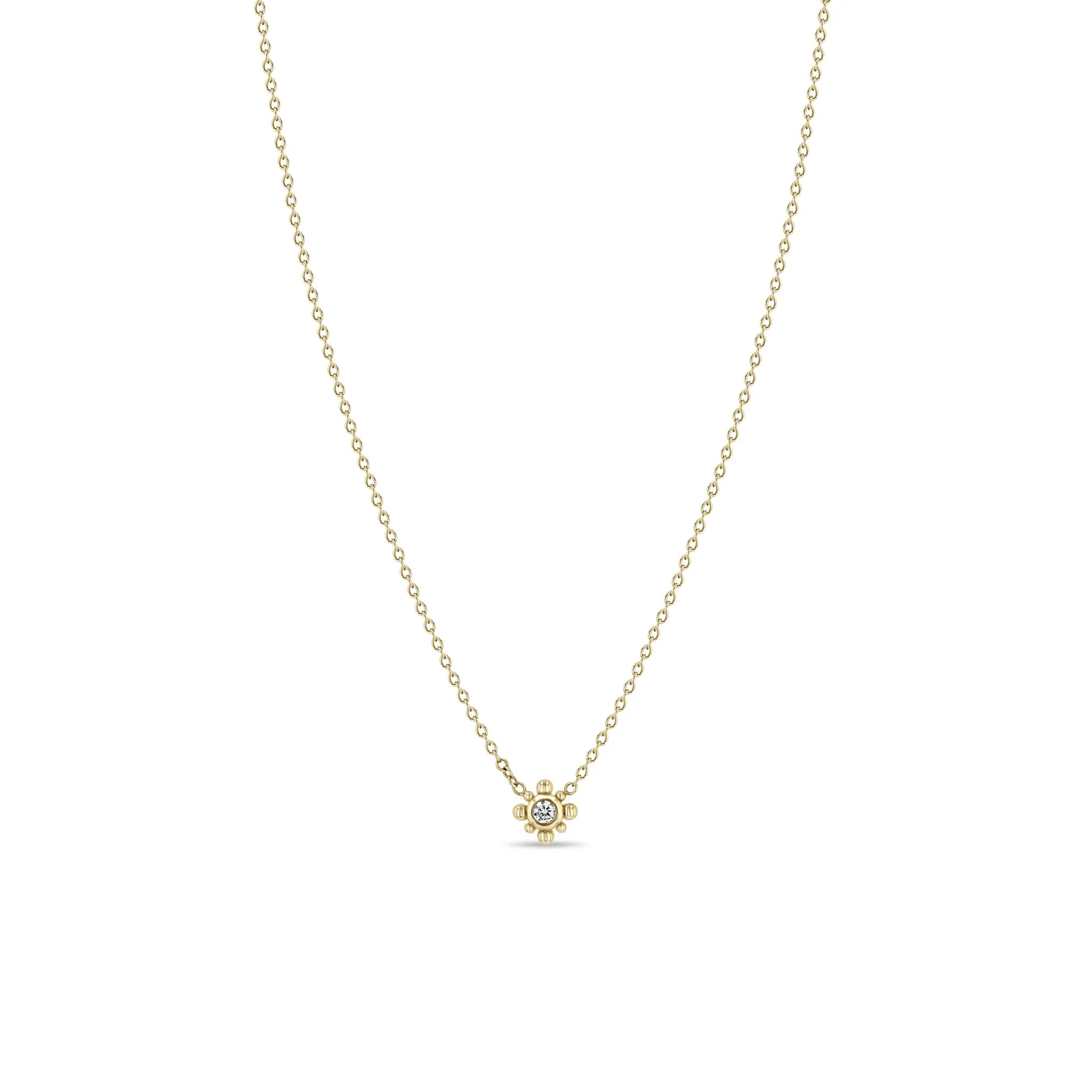 14k Tiny Bead Diamond Starburst Necklace