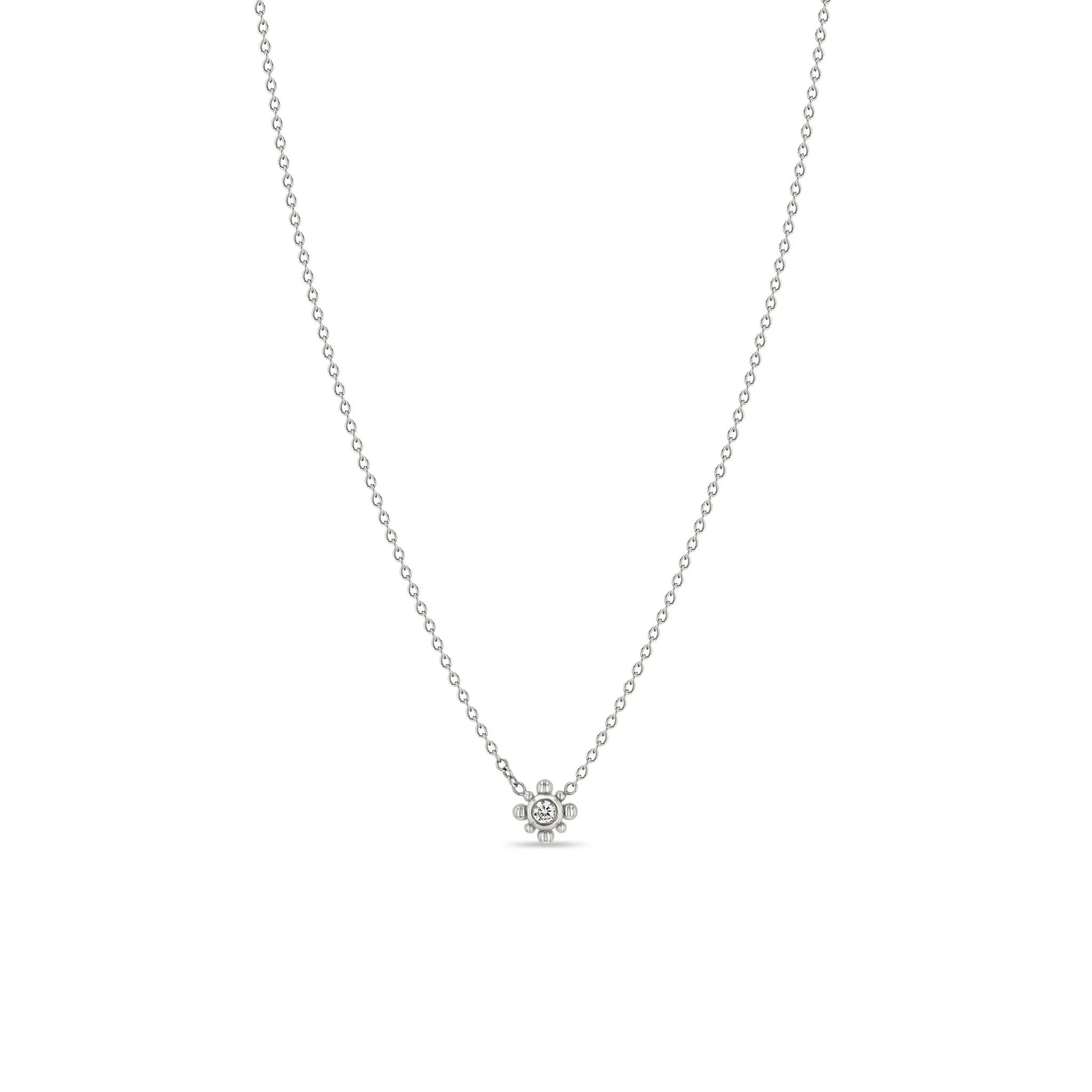 14k Tiny Bead Diamond Starburst Necklace