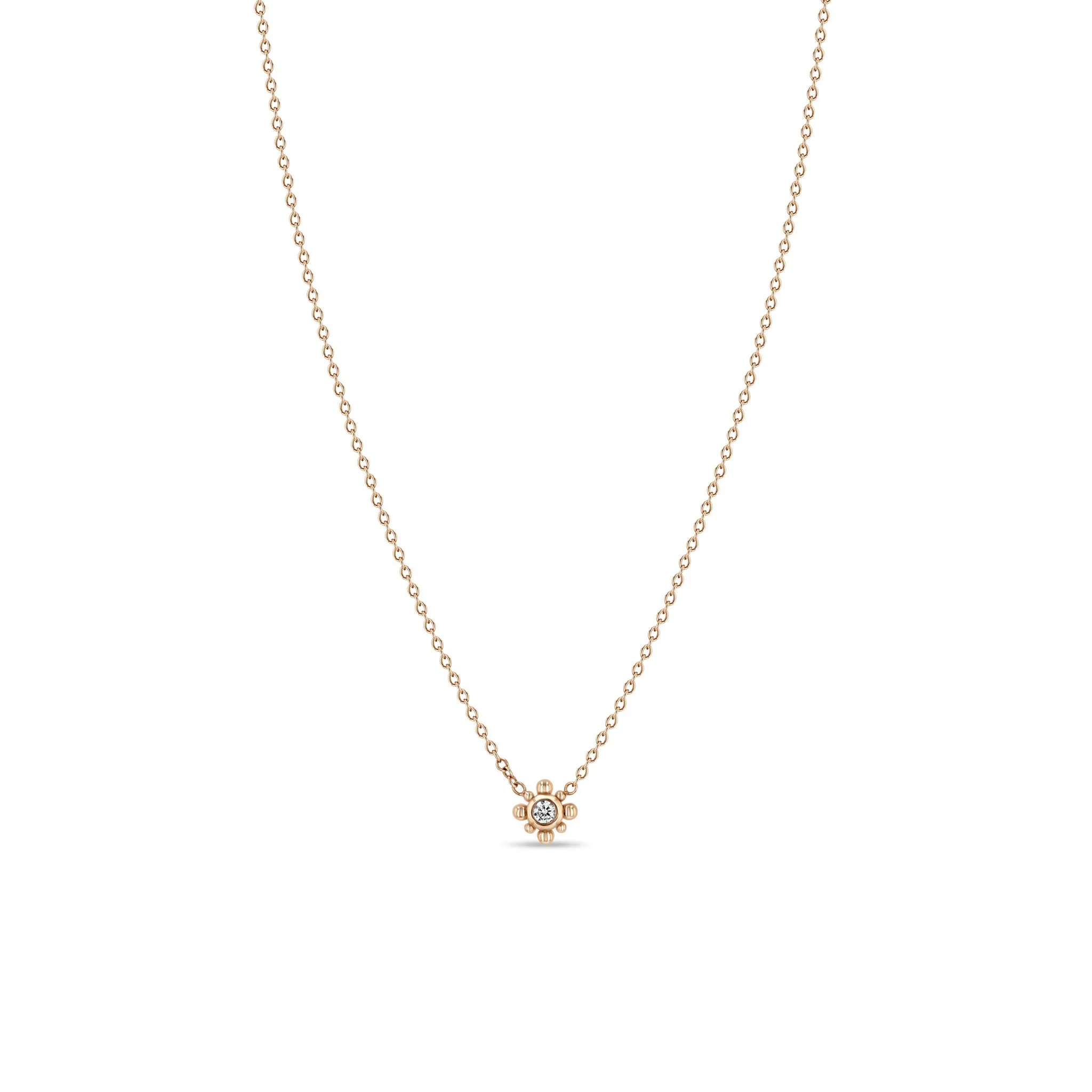 14k Tiny Bead Diamond Starburst Necklace