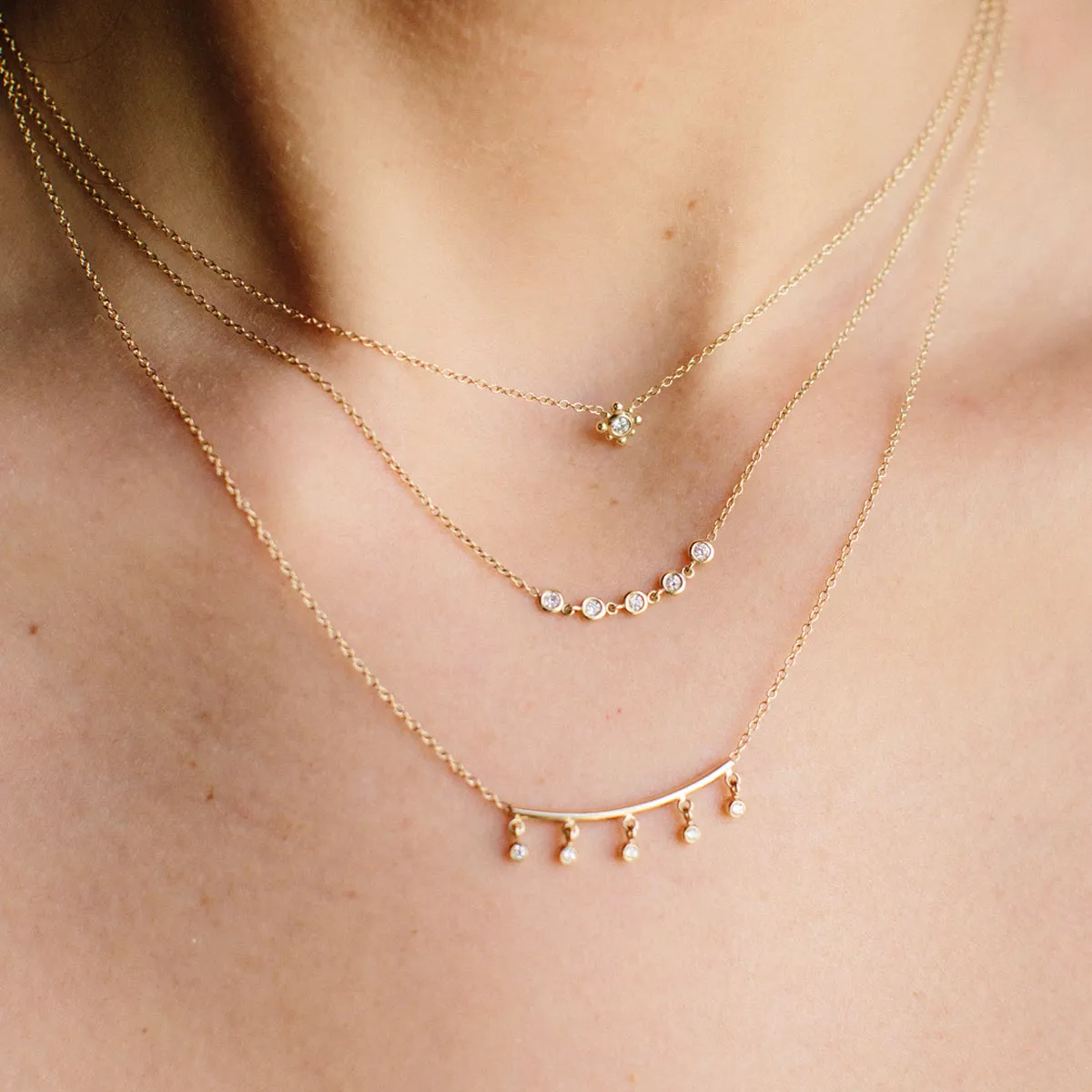 14k Tiny Bead Diamond Starburst Necklace