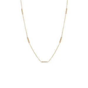 14kt Five Horizontal Tiny Bars Necklace with Pavé