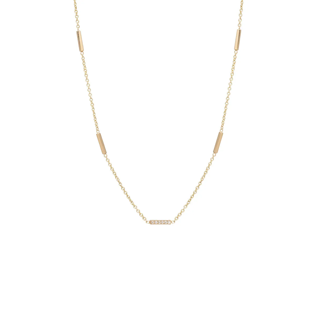 14kt Five Horizontal Tiny Bars Necklace with Pavé