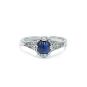 14kw 1.22ct Cabochon Sapphire Art Deco-Style Ring