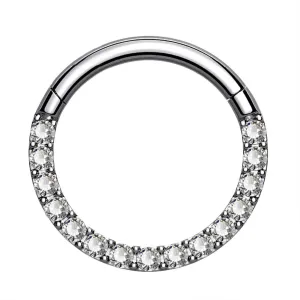 16G Crystal CZ Titanium Hinged Segment Septum Ring