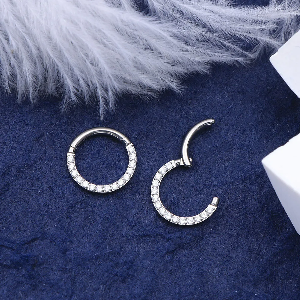 16G Crystal CZ Titanium Hinged Segment Septum Ring