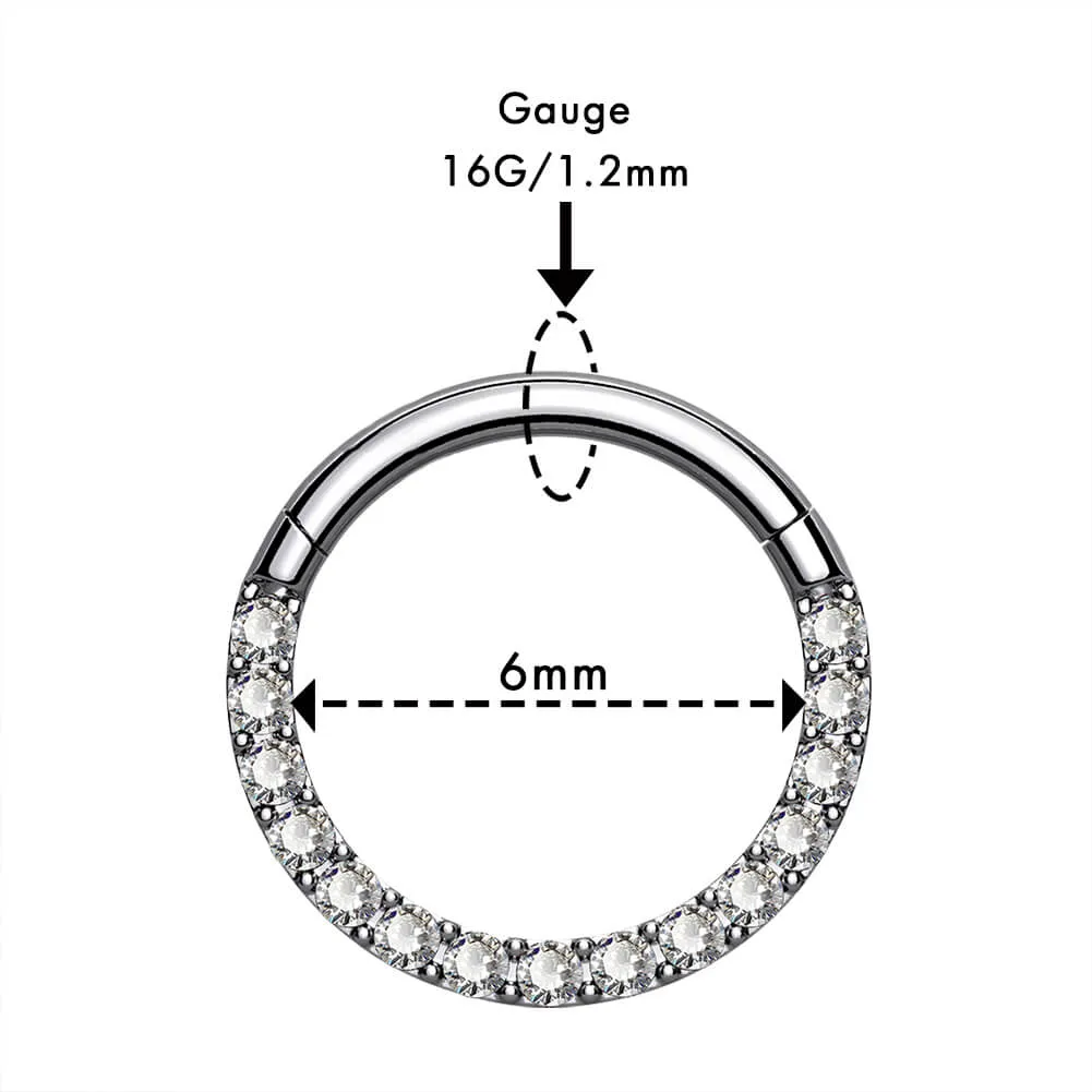 16G Crystal CZ Titanium Hinged Segment Septum Ring