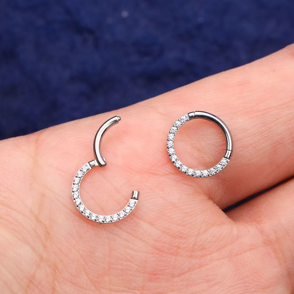 16G Crystal CZ Titanium Hinged Segment Septum Ring