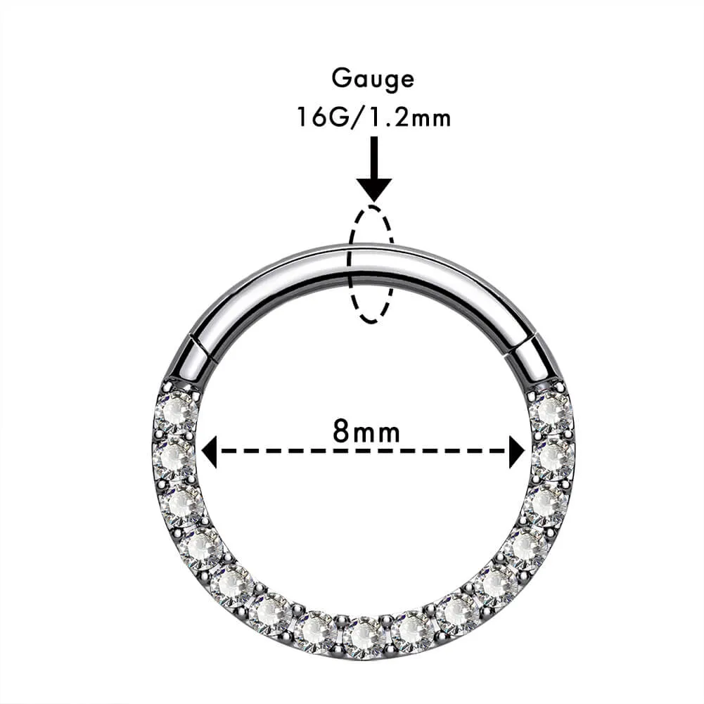 16G Crystal CZ Titanium Hinged Segment Septum Ring