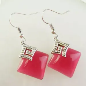 17x5mm/44mm Lucky Red Jade Square Bead Woman Earring J72667 with Gift Box