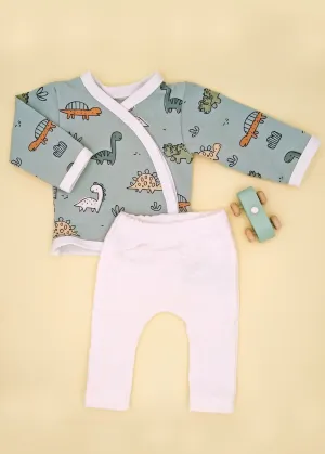 2 piece wrap top & trouser set, Dino Buddies, Teal