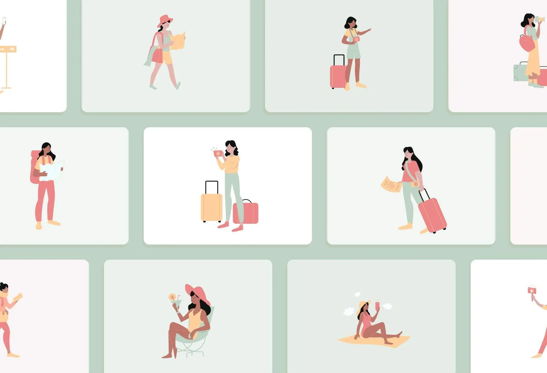 20 Unique Travel Illustrations Fully Editable in Canva