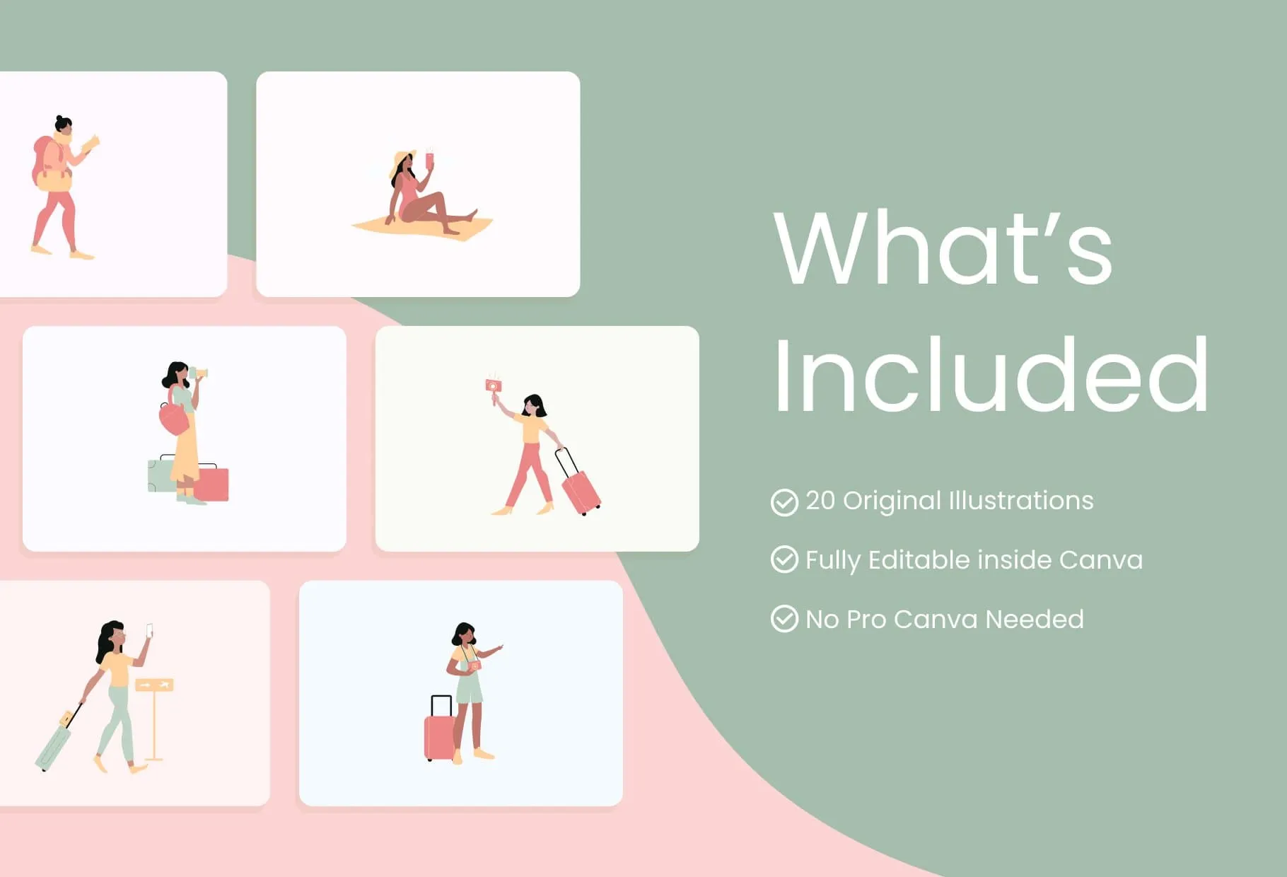 20 Unique Travel Illustrations Fully Editable in Canva