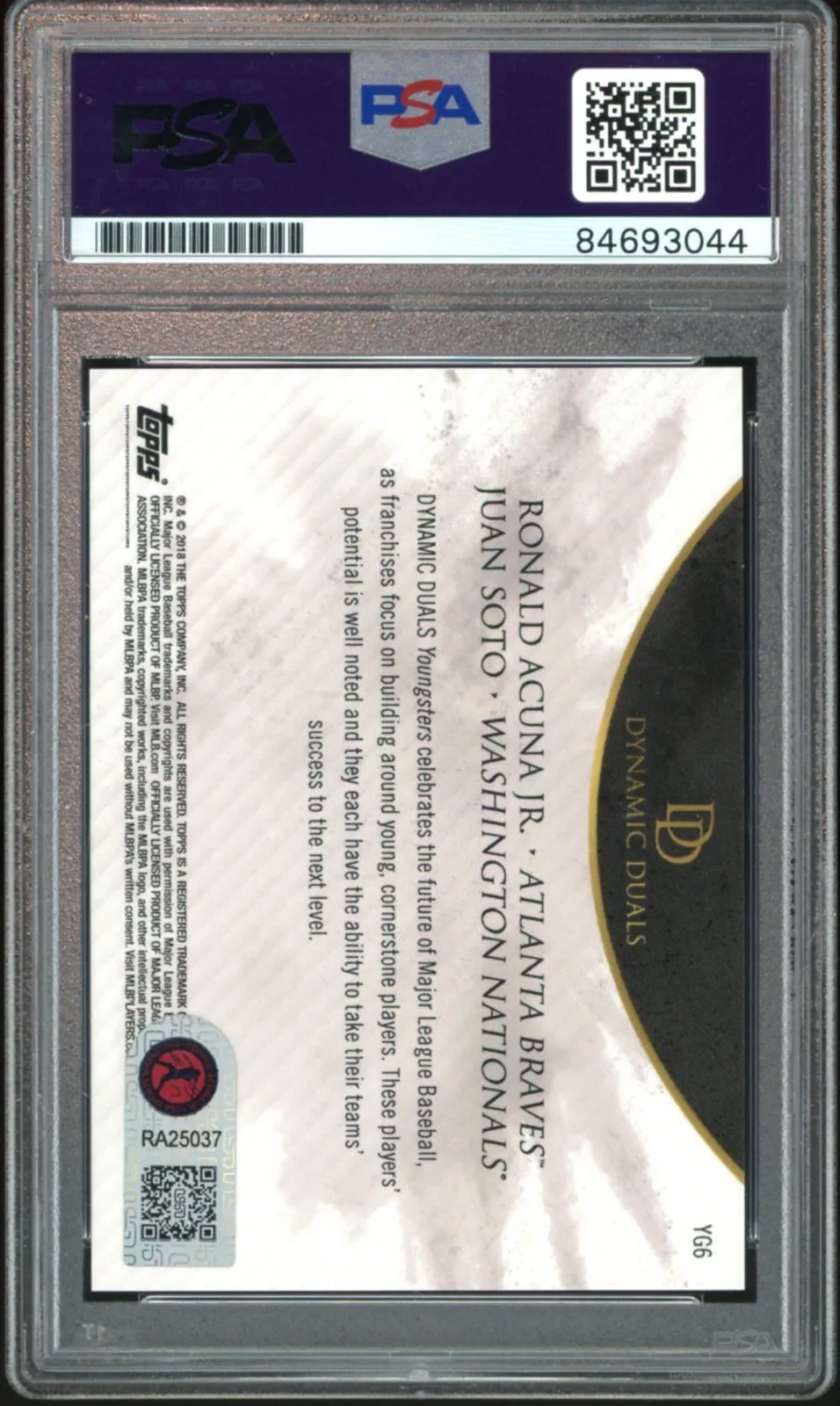 2018 Topps Dynamic Duals Juan Soto/Ronald Acuna Jr. RC PSA/DNA Auto Authentic