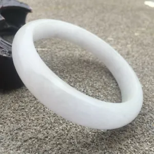 56/57/58mm Certified Natural White Jadeite Emerald A*Jade HandCarved Lucky Bracelet Bangle GX289