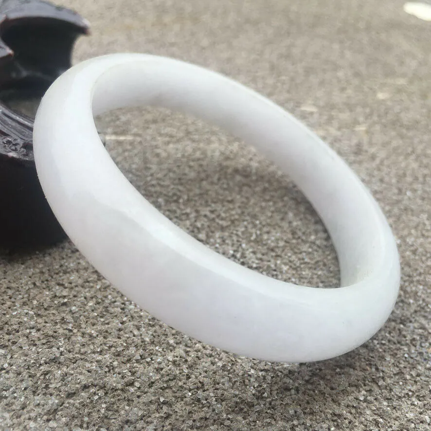56/57/58mm Certified Natural White Jadeite Emerald A*Jade HandCarved Lucky Bracelet Bangle GX289