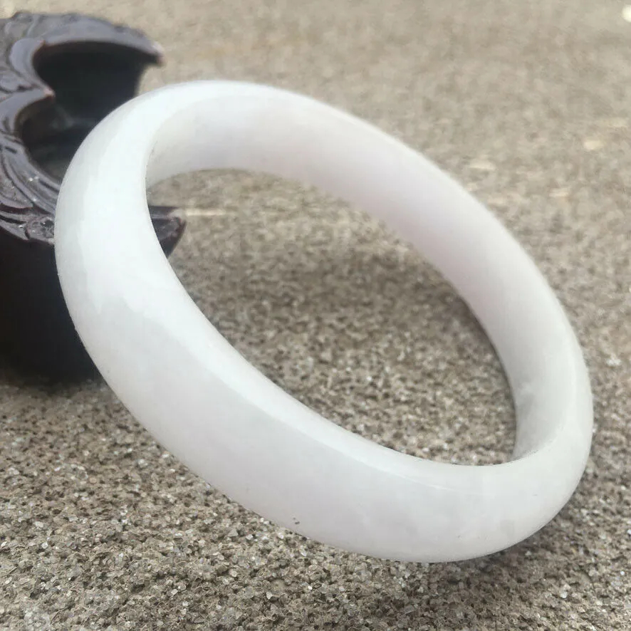56/57/58mm Certified Natural White Jadeite Emerald A*Jade HandCarved Lucky Bracelet Bangle GX289