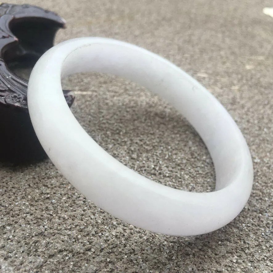 56/57/58mm Certified Natural White Jadeite Emerald A*Jade HandCarved Lucky Bracelet Bangle GX289