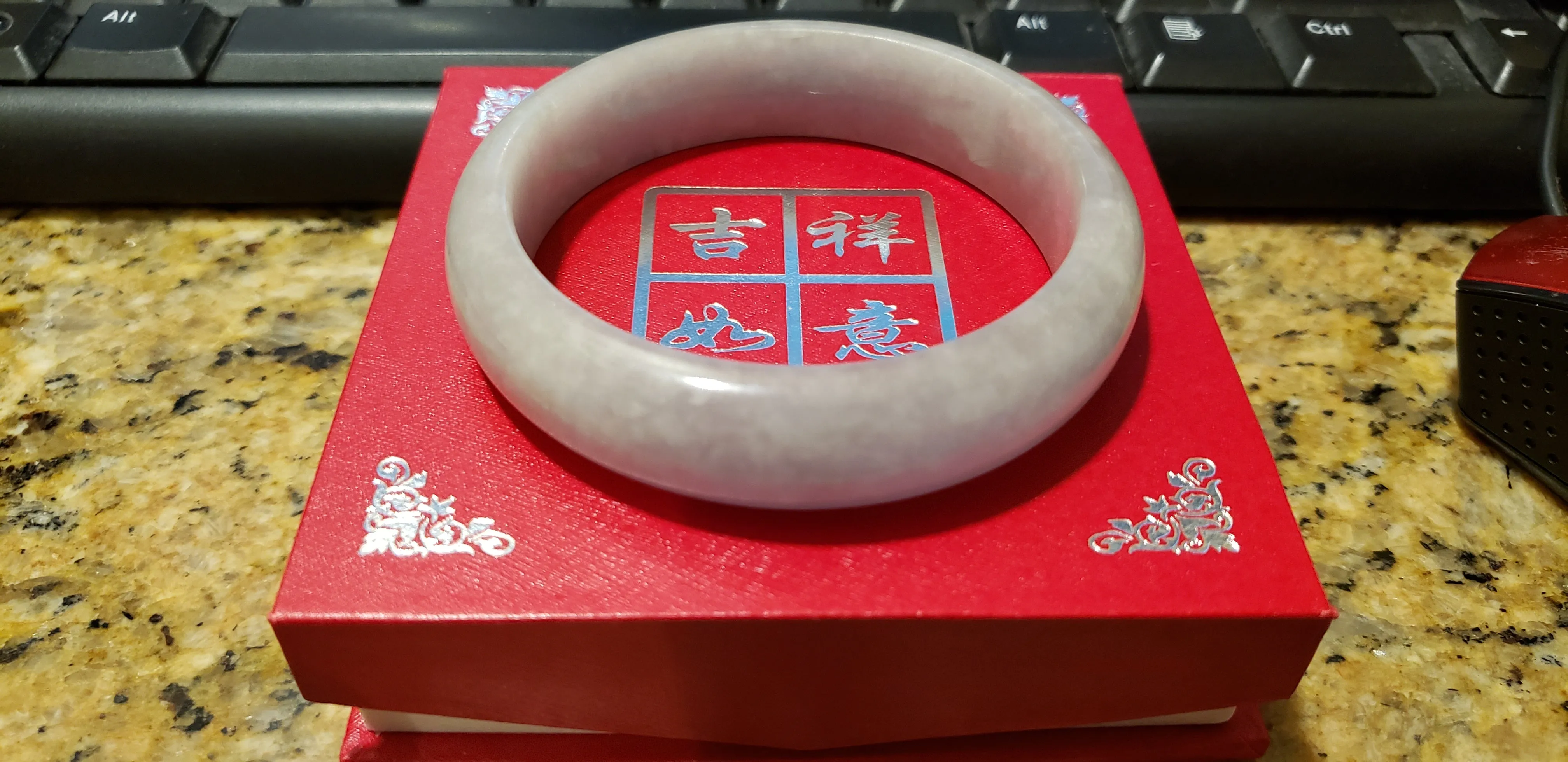 57/58/59mm Certified Natural Lavender Jadeite Emerald A*Jade Handcarved Lucky Bangle A144