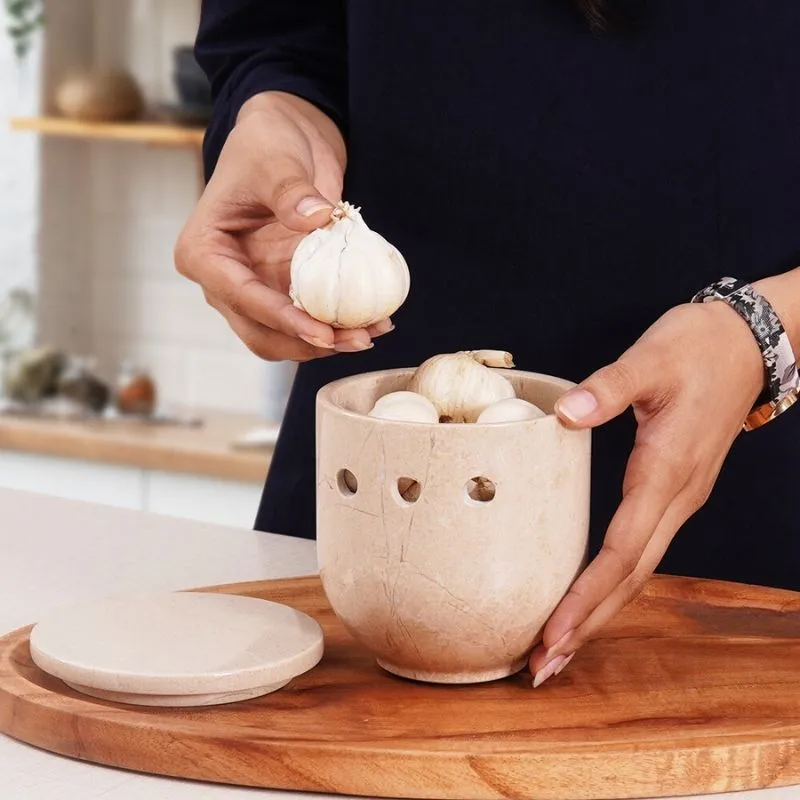 5" Marble Garlic Keeper for Kitchen Counter - Garlic Holder Kitchen