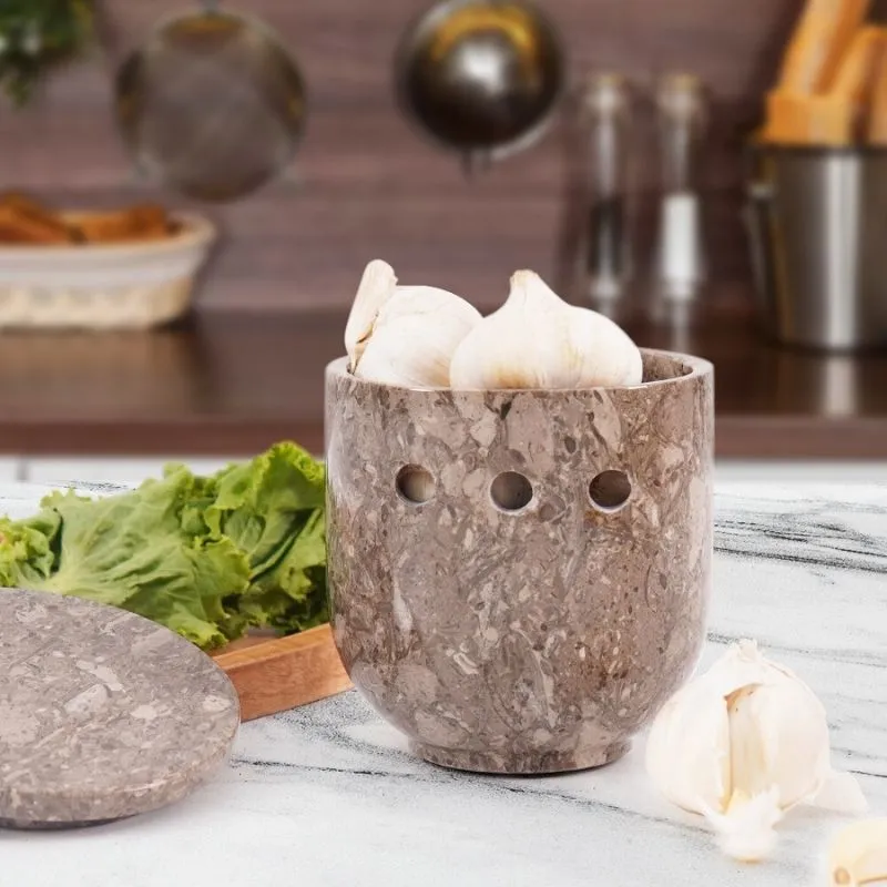 5" Marble Garlic Keeper for Kitchen Counter - Garlic Holder Kitchen