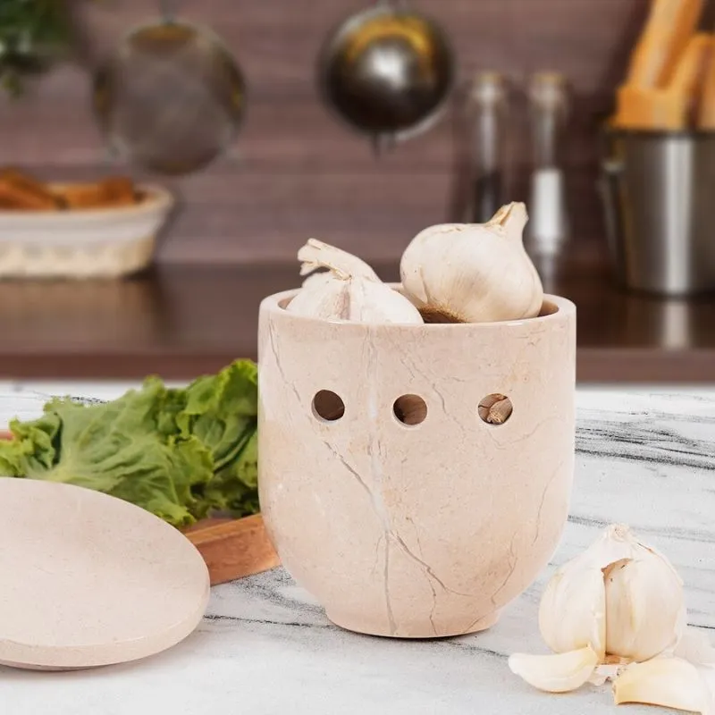 5" Marble Garlic Keeper for Kitchen Counter - Garlic Holder Kitchen