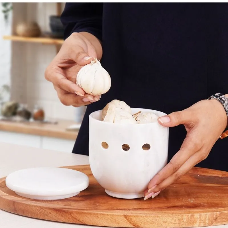 5" Marble Garlic Keeper for Kitchen Counter - Garlic Holder Kitchen