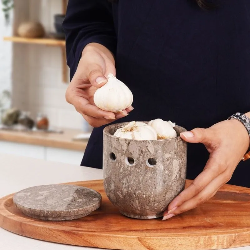5" Marble Garlic Keeper for Kitchen Counter - Garlic Holder Kitchen