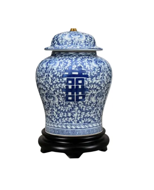 A Pair, Vintage Asian Blue and White Ginger Jar Lamps