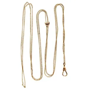 Antique Watch Chain Solid Gold wGold Slide Pearls 50"