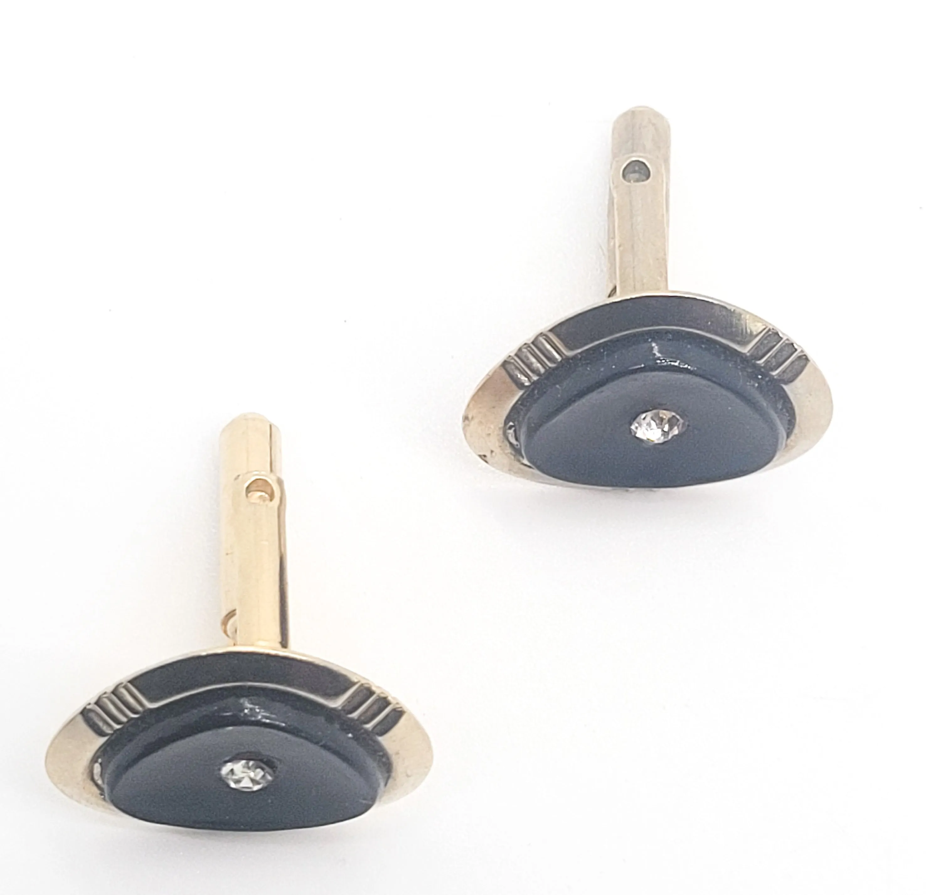 Art Deco style black and gold vintage rhinestone cuff links
