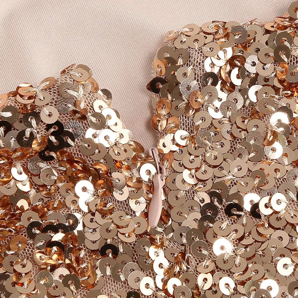 Backless Halter Mini Dress - Sequined Party Dress for Ladies