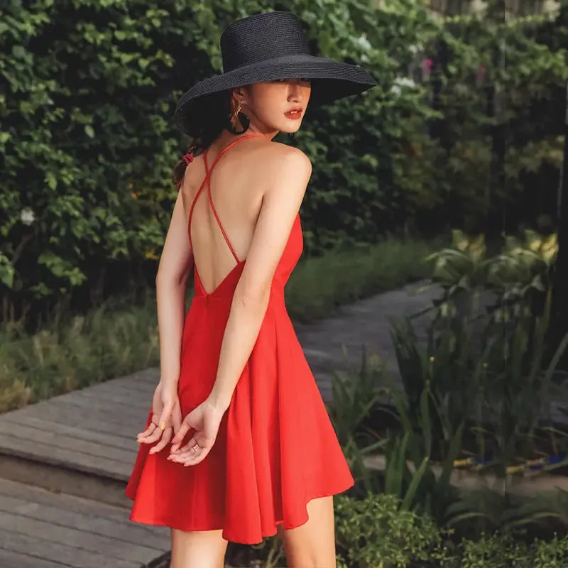 Backless Red Beach Dress - Summer Photo Shoot Outfit